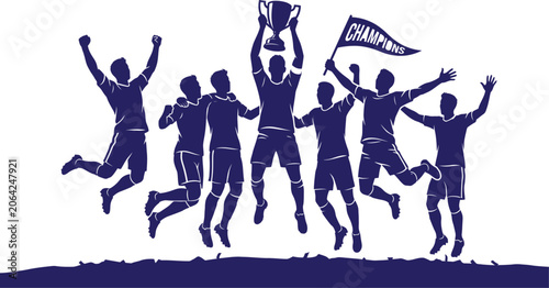 Εκτύπωση καμβά Soccer team celebration with trophy illustration