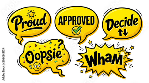Pop art bubbles with approved and wham text.
