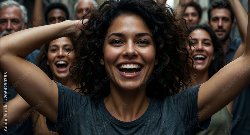 Fototapeta premium Joyful Diverse Group of Friends Celebrating Outdoors Happiness