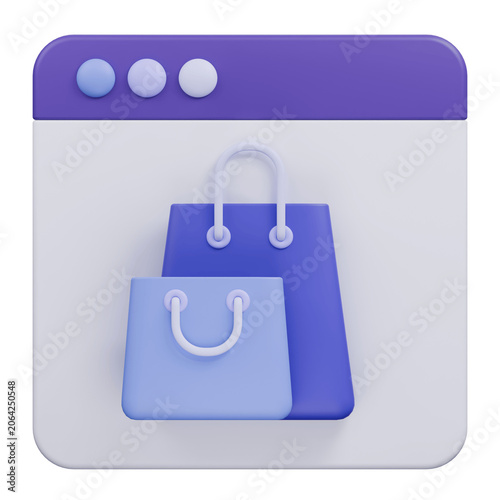 3D rendered shopping bags icon representing online retail and ecommerce store interface.