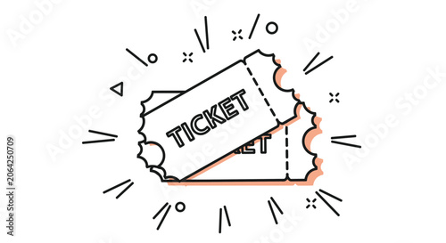 Two cinema or event tickets with festive decorative lines and pink shadow accent in flat line style.