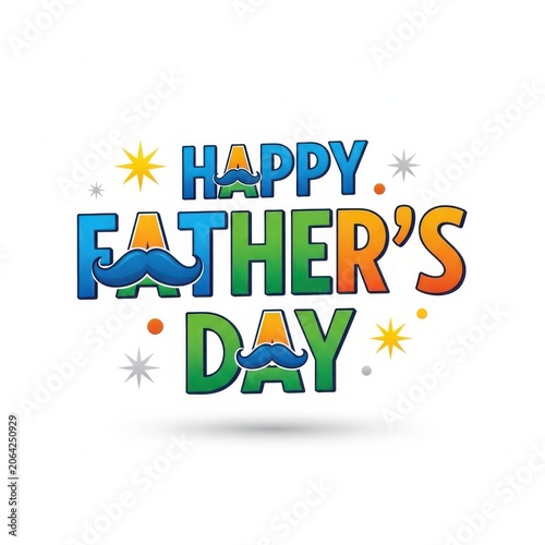 Happy fathers day text with mustache and sun icons