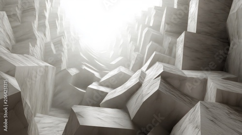 Abstract geometric shapes with bright light in the center.