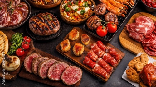Abundant Feast of Grilled Meats and Sausages.