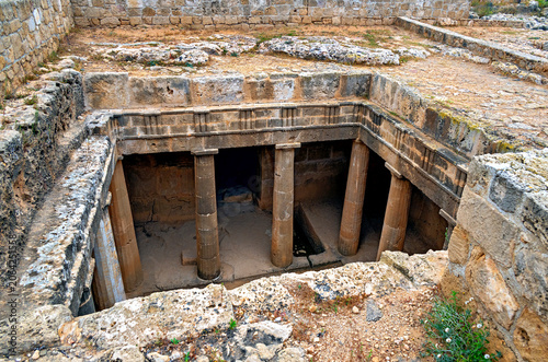 View into the atrium of a royal tomb in the necropolis near Nea Paphos on the west coast of Cyprus