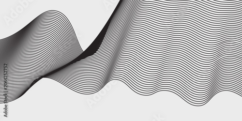 Abstract vector banner with grey wavy lines