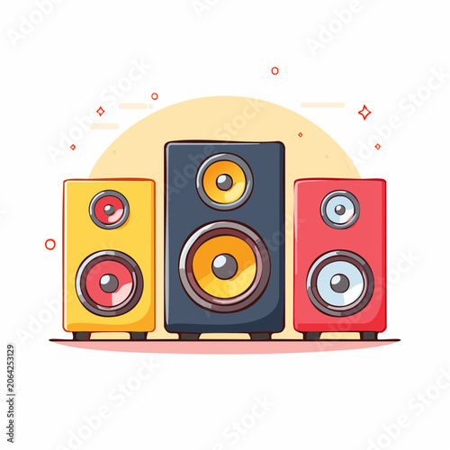 Three colorful speakers in a row