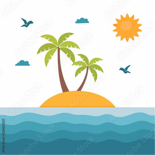 Tropical Island Paradise with Palm Trees and Sun