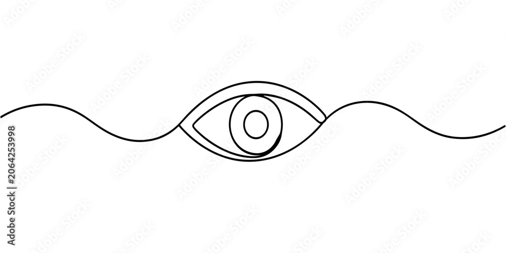 Fototapeta premium eye continuous one line drawing, Abstract eye one line drawing minimalist design with single line, Single continuous one line art female watch eye, Eye sign in continuous line drawing style. Line art
