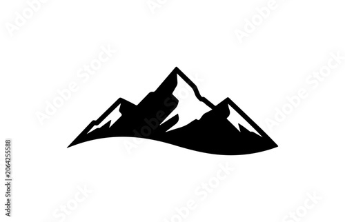 Black mountain range silhouette, vector mountain icon, landscape graphic, peak symbol
