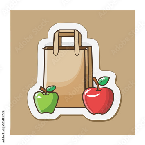 Paper bag with green and red apples illustration