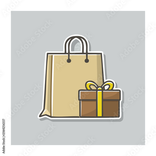 Shopping bag and gift box flat illustration