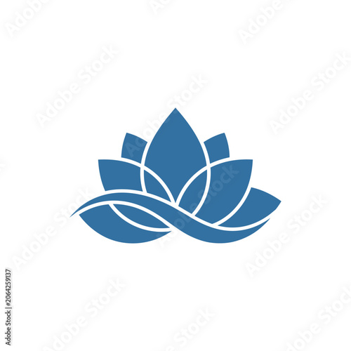 Stylized blue lotus flower icon with abstract waves