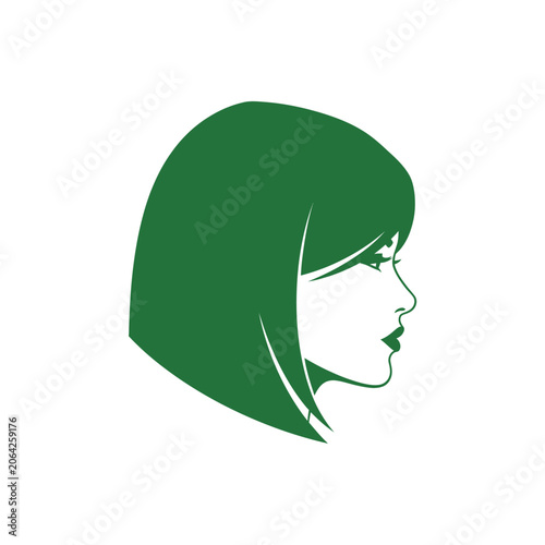 Stylized green woman head profile minimalist illustration