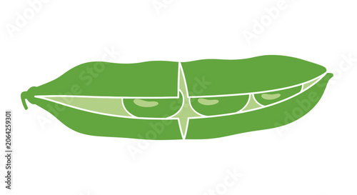 Stylized split pea pod with four peas and subtle eyes