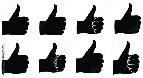 Tableau sur toile Black Silhouette Of Thumbs up Hand Gestures On White Background