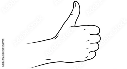 Billede på lærred Hand gesture with a thumbs up black line drawing on a white background