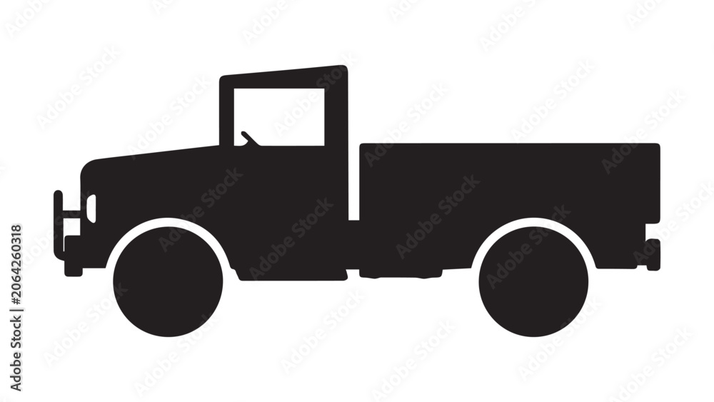 Fototapeta premium Black Silhouette of an Old Vintage Pickup Truck.