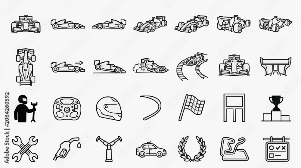 Naklejka premium Corporate Branding Icons for Automotive Racing and Performance Industry Innovation with high professional line art symbols for modern creative design and digital branding projects