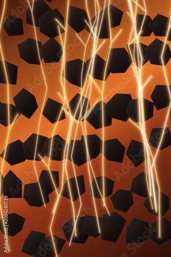 Abstract geometric pattern with glowing lines on orange background