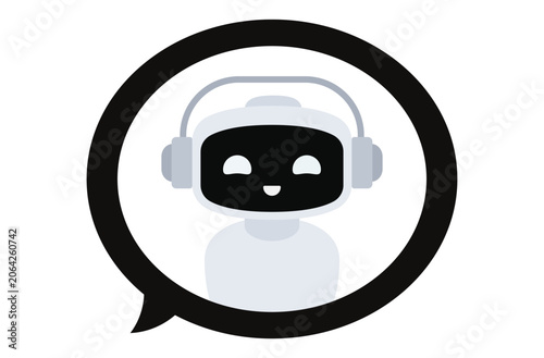 Black Artificial Intelligence Virtual Assistant Chatbot Icon with Headphones for Customer Service and Automated Support Systems