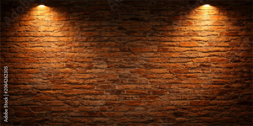 Schilderij op canvas Warm Spotlights on Red Brick Wall Background Minimal Studio Lighting Modern Clea