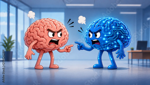 Human Intelligence and Artificial Intelligence Brain Argument in Modern Office Technology Concept