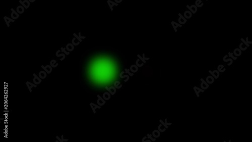 Abstract glowing green and red bokeh orbs pulsing on black background