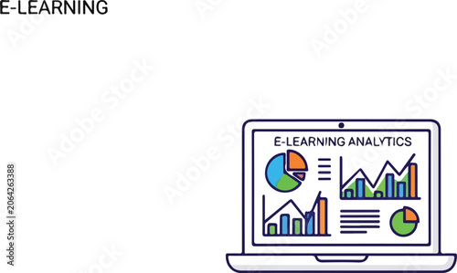 E-learning text on a stylized laptop screen background