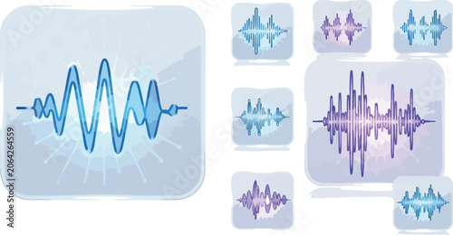Audio frequency windows showing digital sound wave patterns