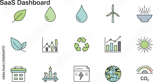 Sustainable energy icons for saas dashboard