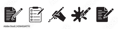 Bild auf Leinwand Document and writing icons including signature paper clipboard with list pen and ink blot shapes