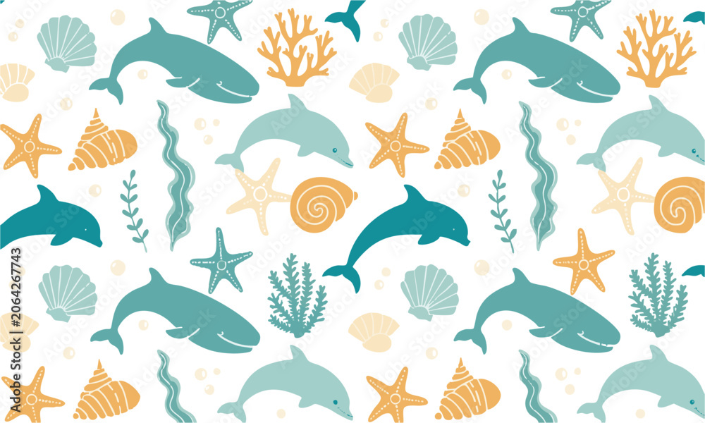 Obraz premium Childrens Ocean Nursery Seamless Marine Pattern.
