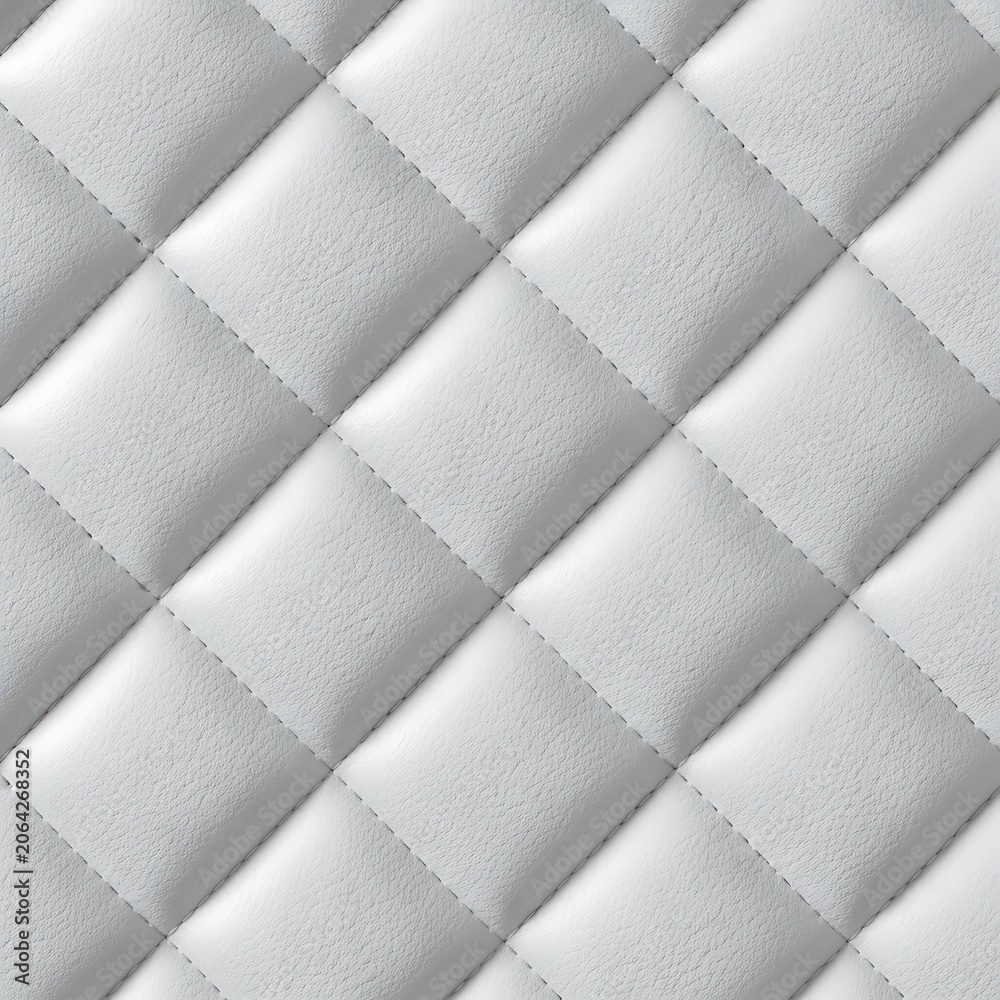 Naklejka premium White Quilted Leather Texture Arranged in Diagonal Padded Pattern