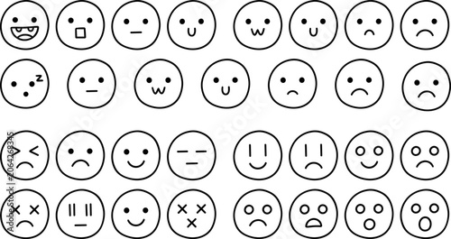 Billede på lærred Facial expression icon collection featuring smiling, frowning, neutral, and styl