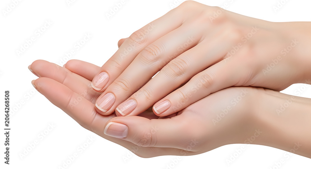 Fototapeta premium Close up of hands with natural nails isolated on a transparent background