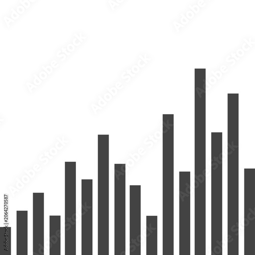 A clean, minimalist bar chart showing varying heights in dark gray, representing data growth, financial performance, and statistical analysis on a white background.