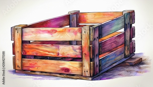 watercolor hand drawn wooden crates