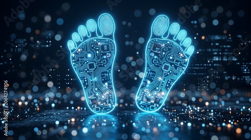 Digital footprints with circuit board design and fingerprint texture