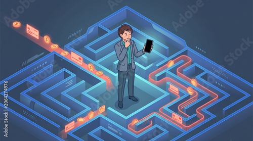 Payment redirection through digital maze for online fraud awareness concept
