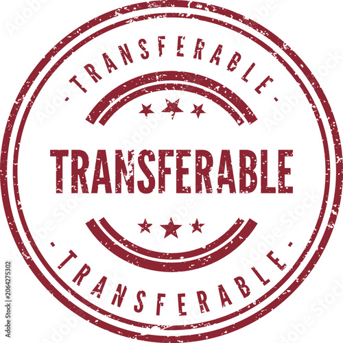 Distressed red circular stamp plainly indicating an item or right is transferable