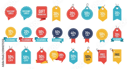 Schilderij op canvas Collection of percentage discount labels and clearance sale tags