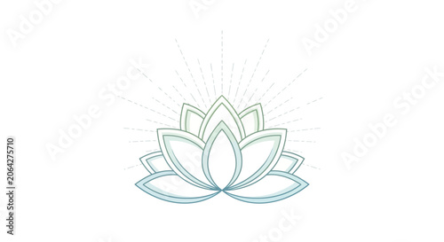 Canvas Print Stylized lotus flower illustration with radiating lines in blue and green