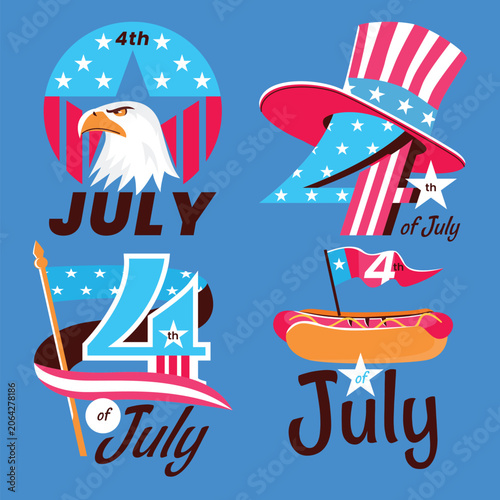  4th of July Hand drawn Flat logolabel collection