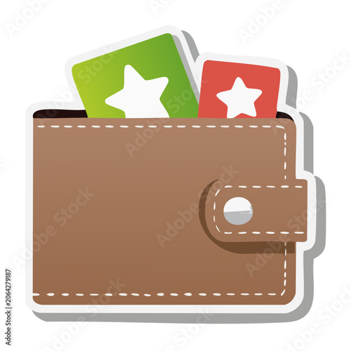 Brown wallet with credit cards and star icons
