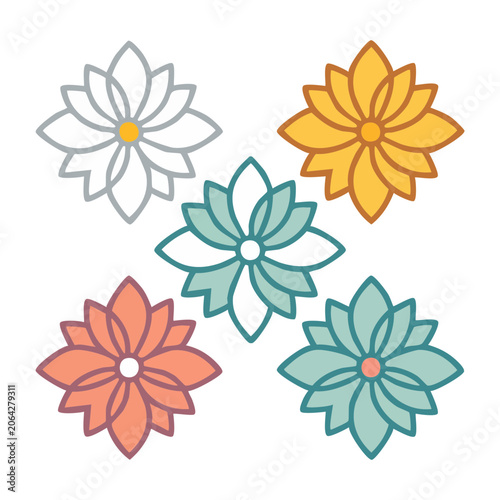 Colorful flat design lotus flowers illustration