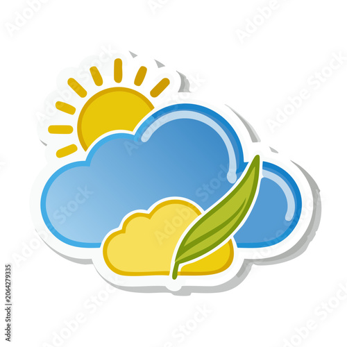 Colorful weather icon with sun, clouds, and leaf