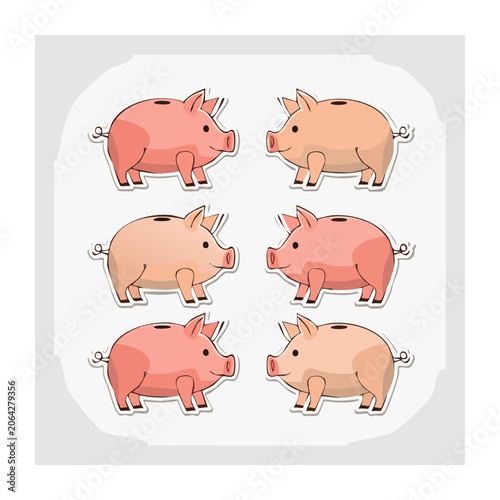 Cute cartoon pigs in flat design pattern