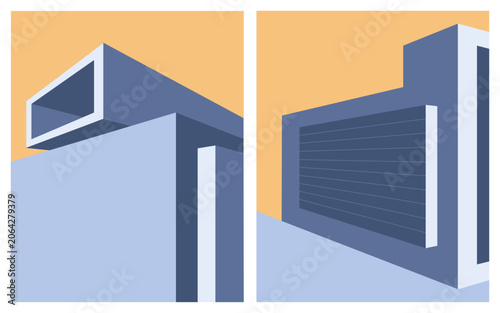Abstract architecture design, 3d buildings. View of a geometric building.