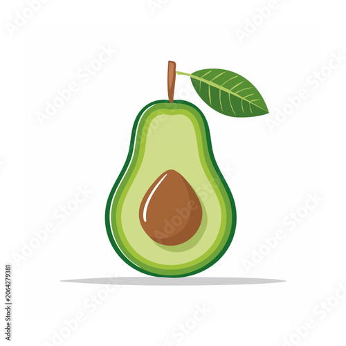 Flat design avocado with leaf and seed